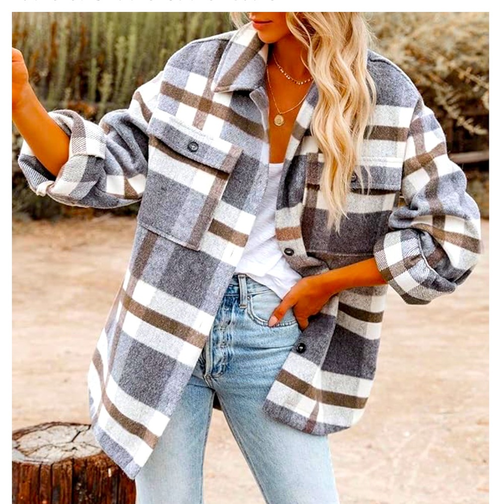 Women’s brushed plaid long sleeve button down flannel shacket